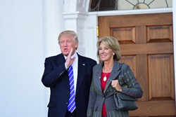 Then President-elect Donald Trump meets with Betsy DeVos at Trump International in Bedminister, New Jersey on Nov. 19, 2016. - Courtesy photo