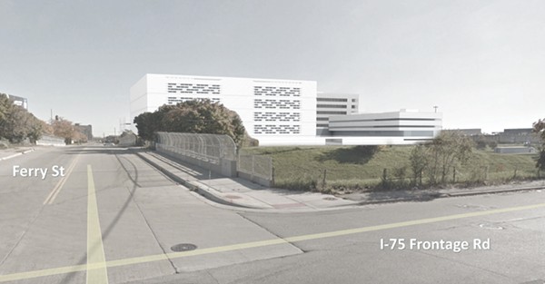 Digital rendering of proposed jail and criminal justice complex near I-75 and E. Ferry Street. - Rock Ventures.