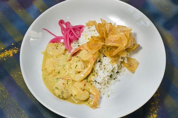 Coconut and curry shrimp scampi. - Tom Perkins