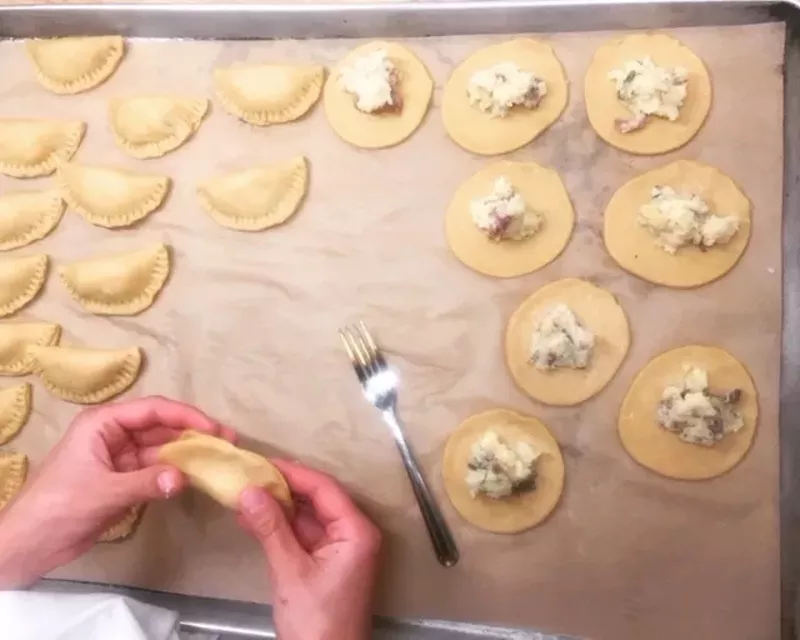 Pierogi being assembled at Rose's. - Courtesy photo