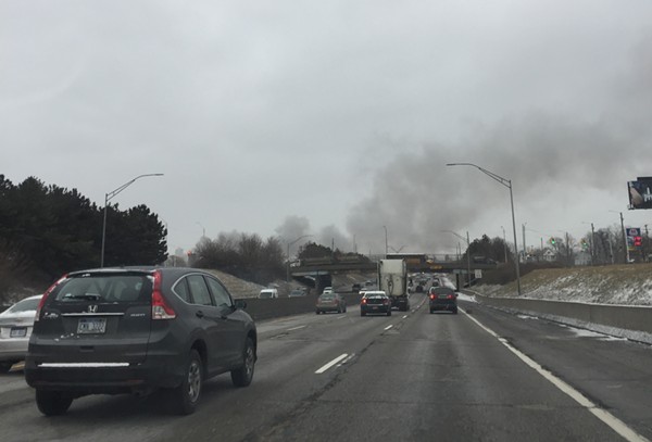 Commuters could see smoke pouring over I-94 as the fire burned through the rush hours. - Violet Ikonomova