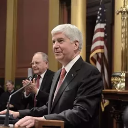 Gov. Rick Snyder delivering one of eight State of the State addresses. - Twitter, @onetoughnerd