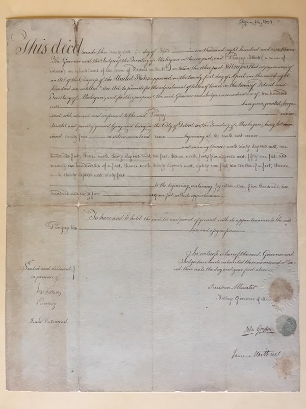 Pompey's deed, signed in 1809.