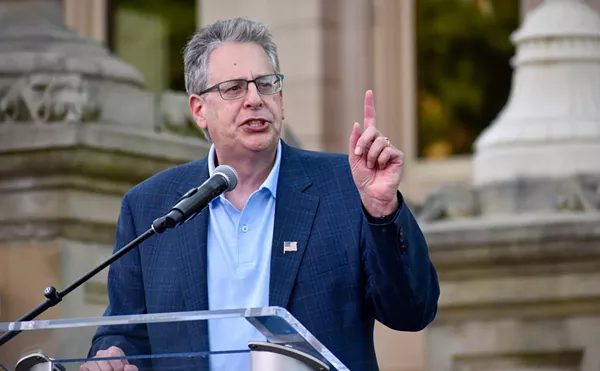 Republican nominee for Michigan attorney general Matthew DePerno campaigns in Lansing on Aug. 27, 2022.