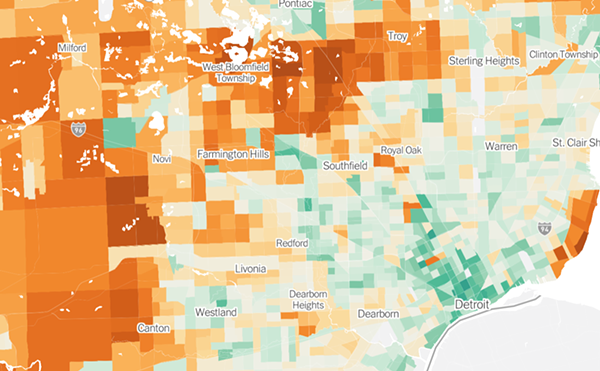 Green represents emissions lower than the national average while orange areas have higher than average levels.