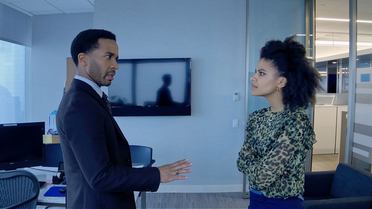 André Holland and Zazie Beetz in High Flying Bird.