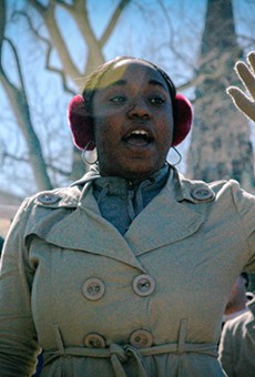 Siwatu-Salama Ra, then 15 years old, pictured speaking at an environmental justice rally in Wisconsin.