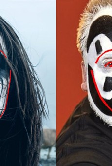 Left: Thora Bjorg Helga in an Icelandic black metal film Metalhead. Right: Insane Clown Posse's Violent J. Note the false jawline created by Violent J's Juggalo makeup.