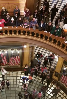 Protests at the Michigan State Capitol on Tuesday.