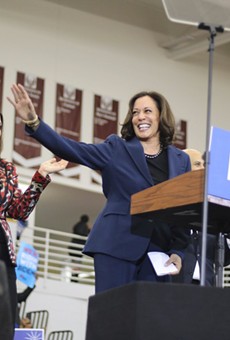 Gov. Gretchen Whitmer (left) with Kamala Harris at a Joe Biden rally.