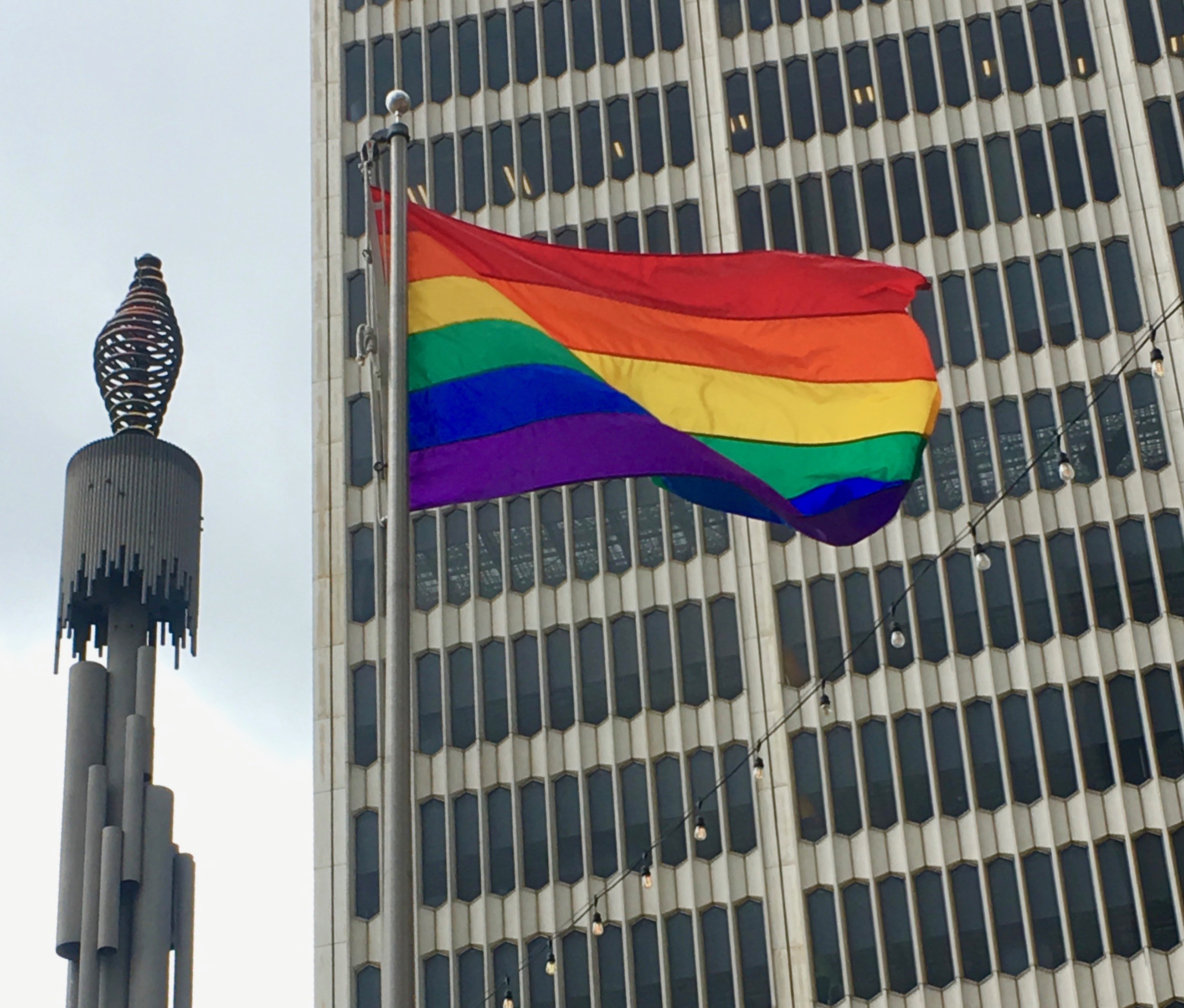 Detroit officials raise rainbow flag over Spirit Plaza in honor of