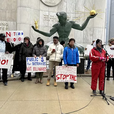 Protesters called on Detroit City Council to oppose a tax incentive plan for the Ilitch organization and billionaire Stephen Ross earlier this month.