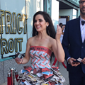 A woman wore a dress made out of 'Metro Times' to the 'Detroit' movie premiere