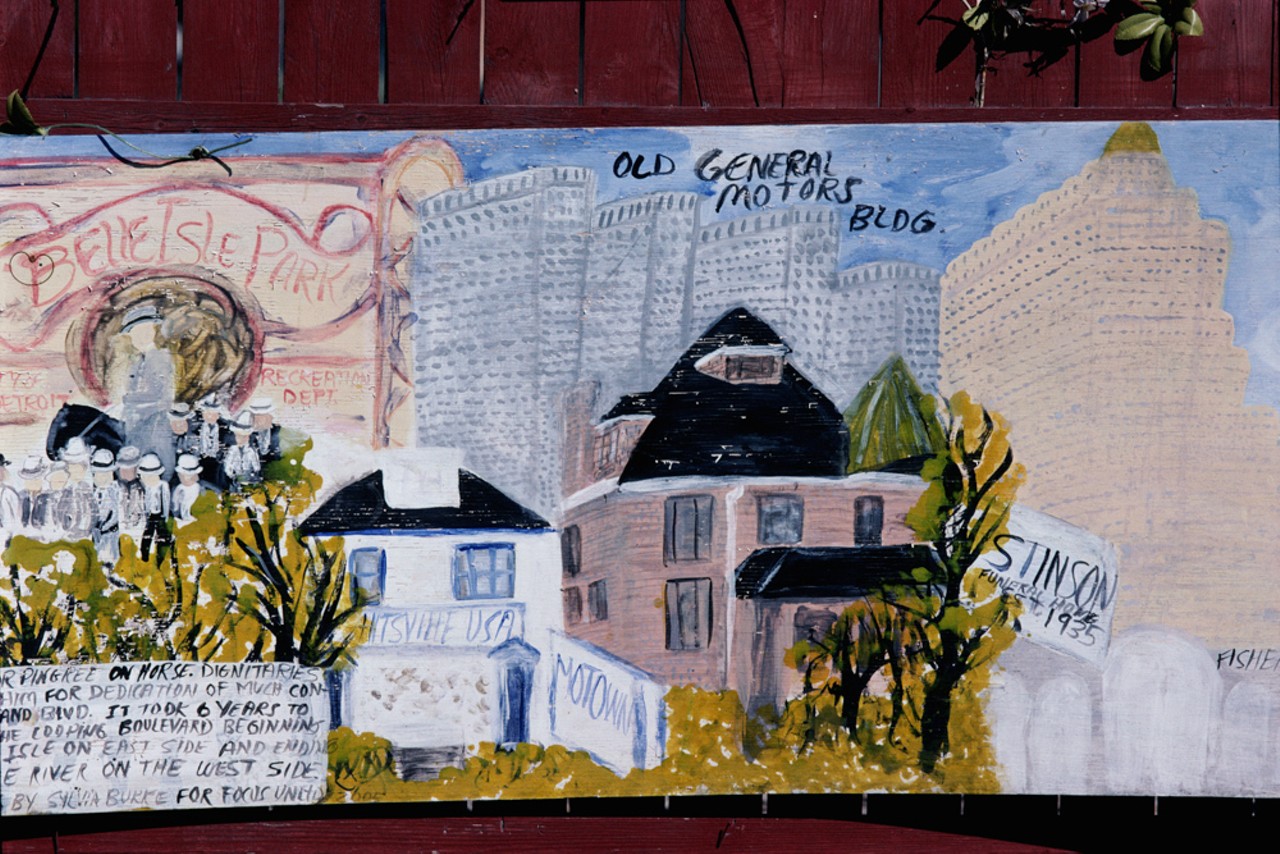 Sylvia Burke, detail of her mural, The History of Detroit, including the Motown Museum and Old GM Building. 1776 West Grand Boulevard, Detroit, 2006