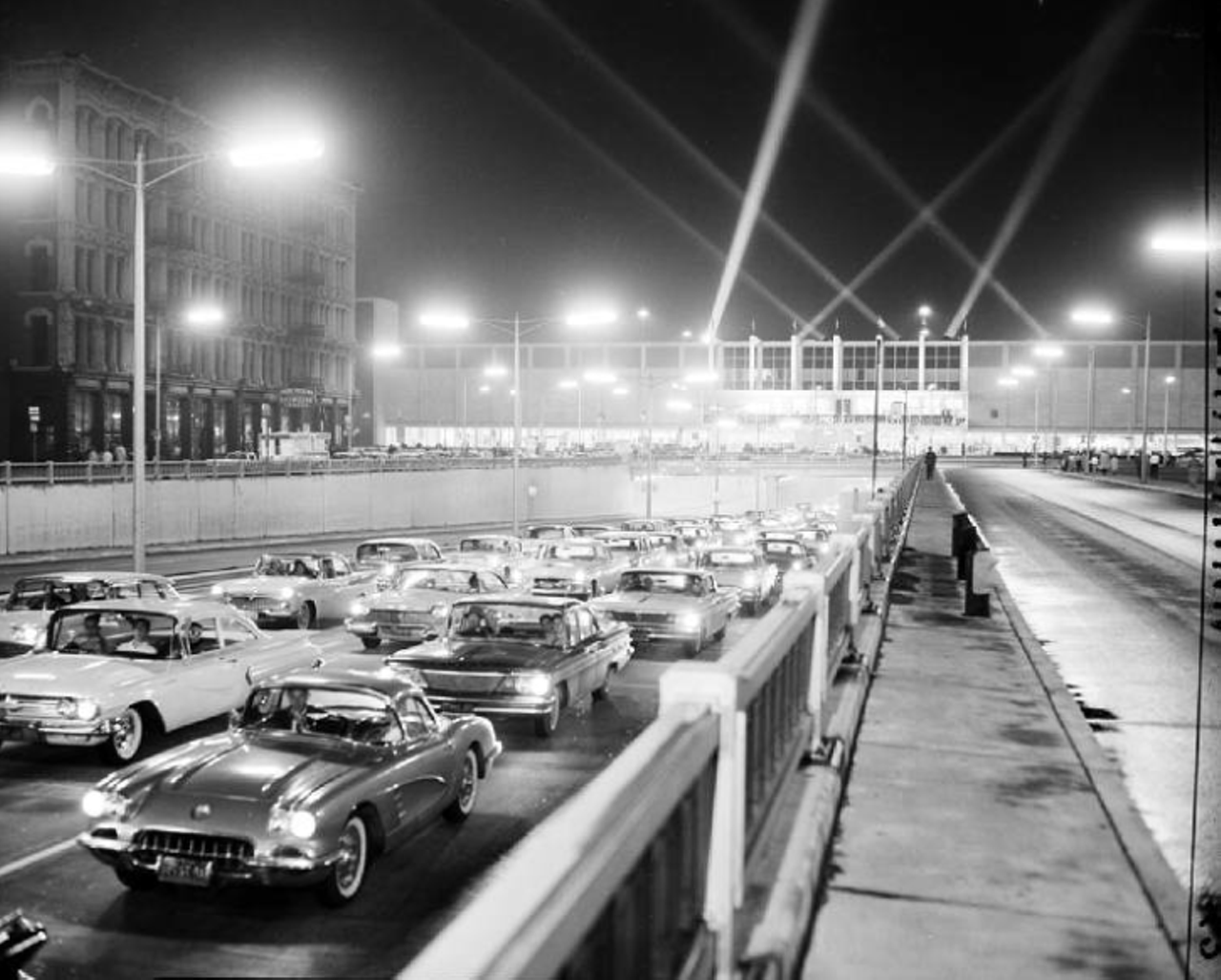Traffic jam, Detroit Auto Show, 1960s. Photos courtesy of Virtual Motor City.