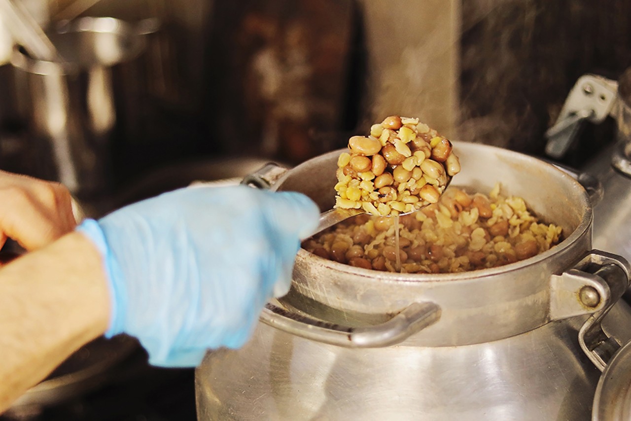 A staple of a Lebanese breakfast, the fava beans for the fool at Al Tayeb are cooked for 20 hours before they are ready to be served.