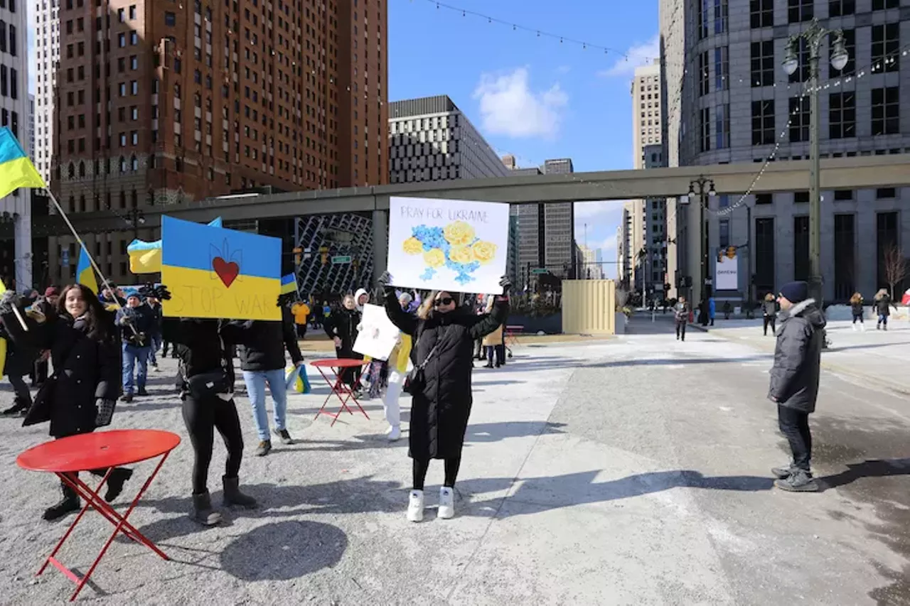 All the anti-war protesters we saw at the Stand With Ukraine rally in downtown Detroit