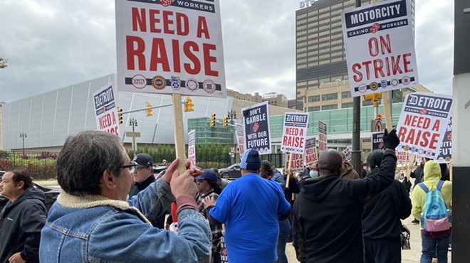 Striking Detroit casino workers outside of MGM Grand Detroit Casino on Oct. 17, 2023.