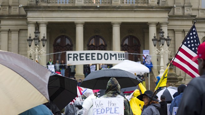 Protesters rallied against COVID-19 restrictions in Lansing in May 2020.