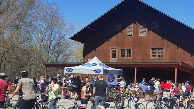 The annual ride stops for beer at the Paint Creek Cider Mill.