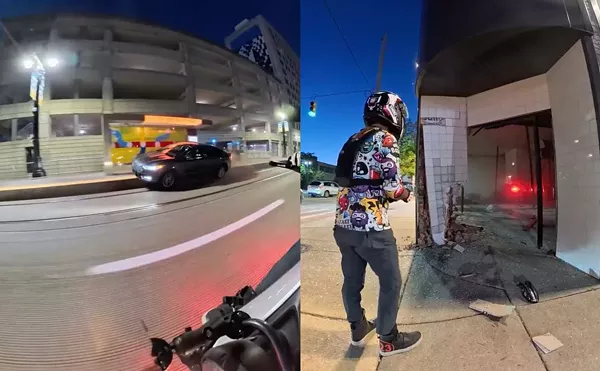 A video posted to Facebook shows a driver losing control of their vehicle and crashing through the building at 5708 Woodward Ave., Detroit.