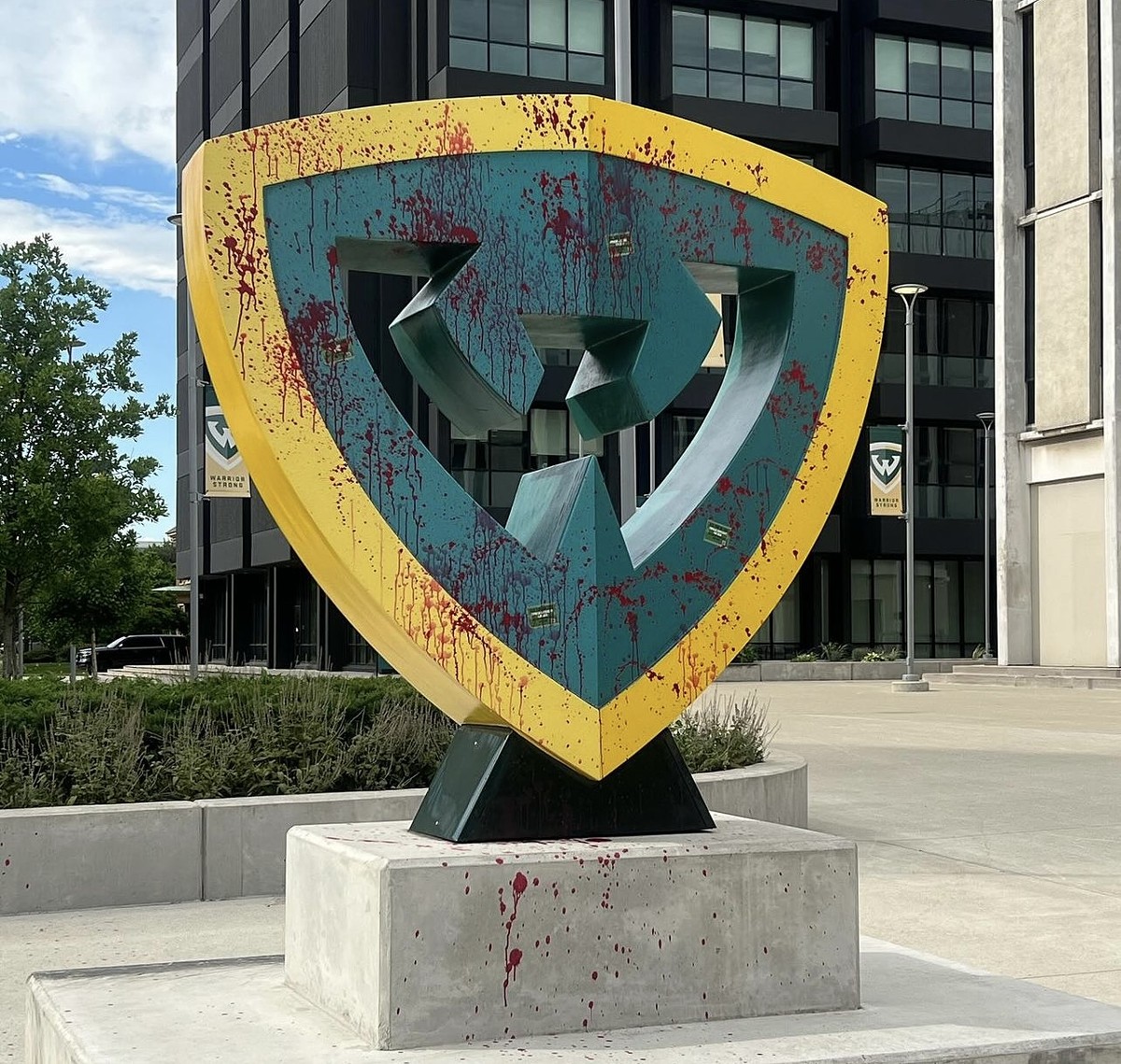 Wayne State University’s “W” sign was vandalized Wednesday.