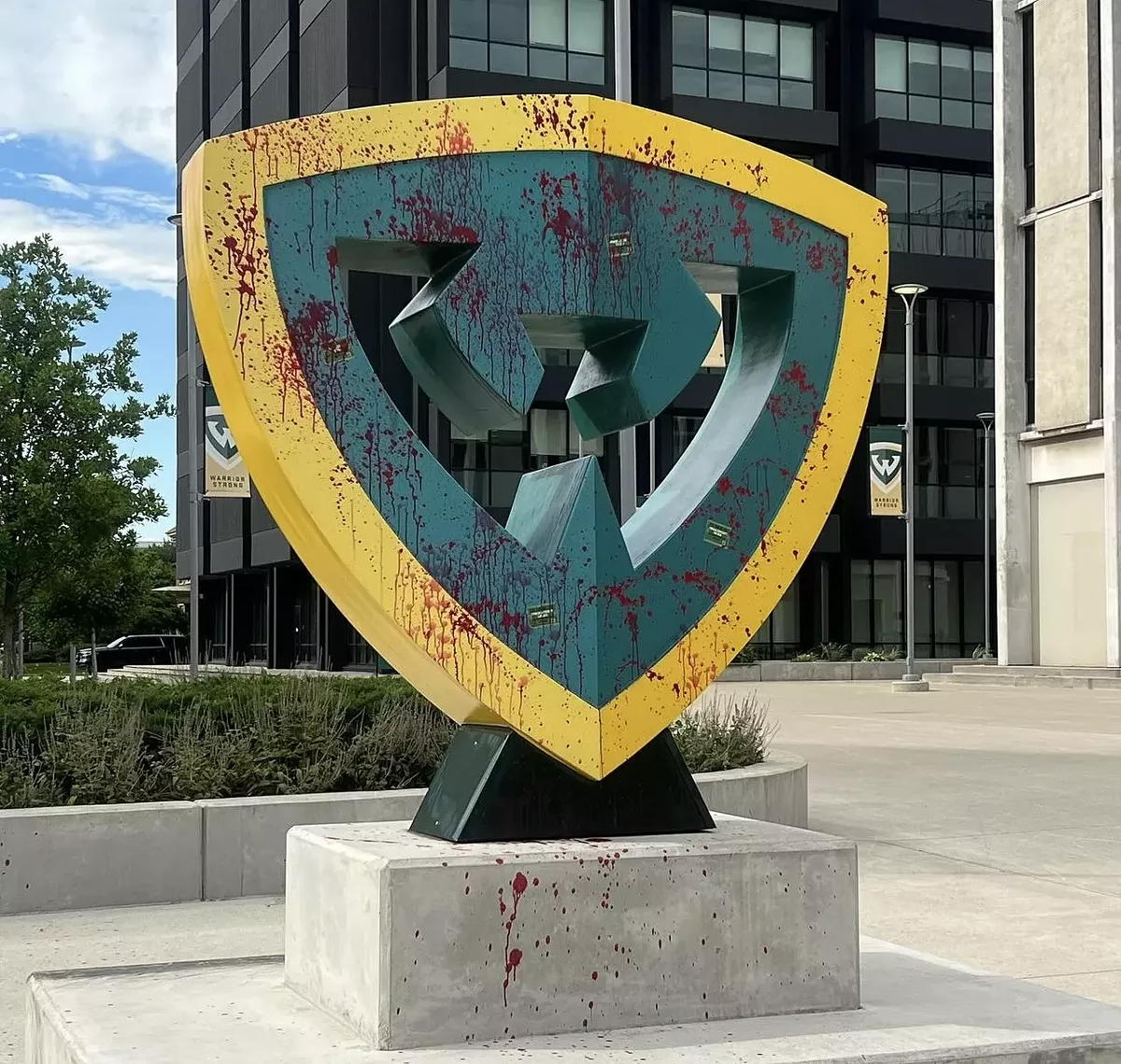 Image: Wayne State University’s “W” sign was vandalized Wednesday.