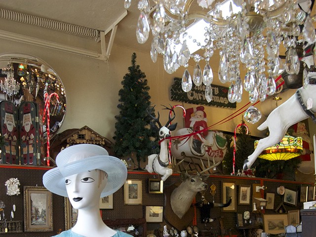 Mannequins and Christmas at Carriagetown Antique Center.