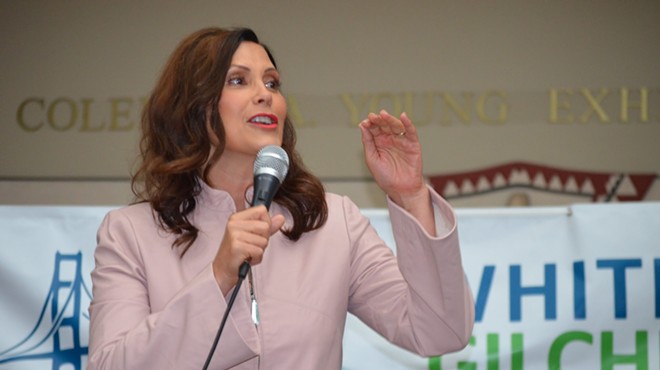 Gov. Gretchen Whitmer on Wednesday during a campaign rally at Detroit’s Charles H. Wright Museum of African American History.