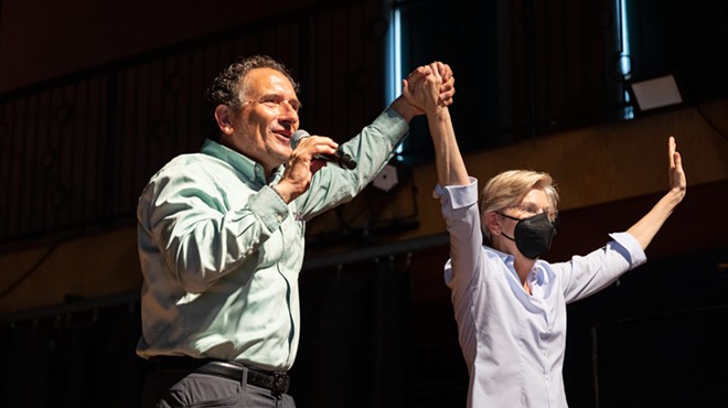 U.S. Rep. Andy Levin and U.S. Sen. Elizabeth Warren at a rally for Levin in Pontiac on July 24, 2022.