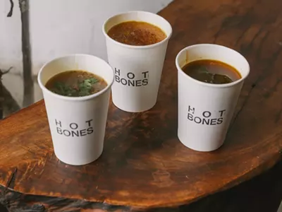 Bone broth at Hot Bones come in three options: beef, chicken, and vegetarian.