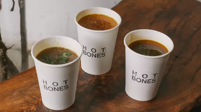 Bone broth at Hot Bones come in three options: beef, chicken, and vegetarian.